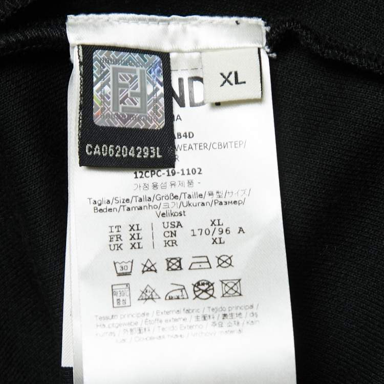 Pre Owned Fendi Black Jersey Logo Tape Detail Zip-Up Hooded Jacket XL