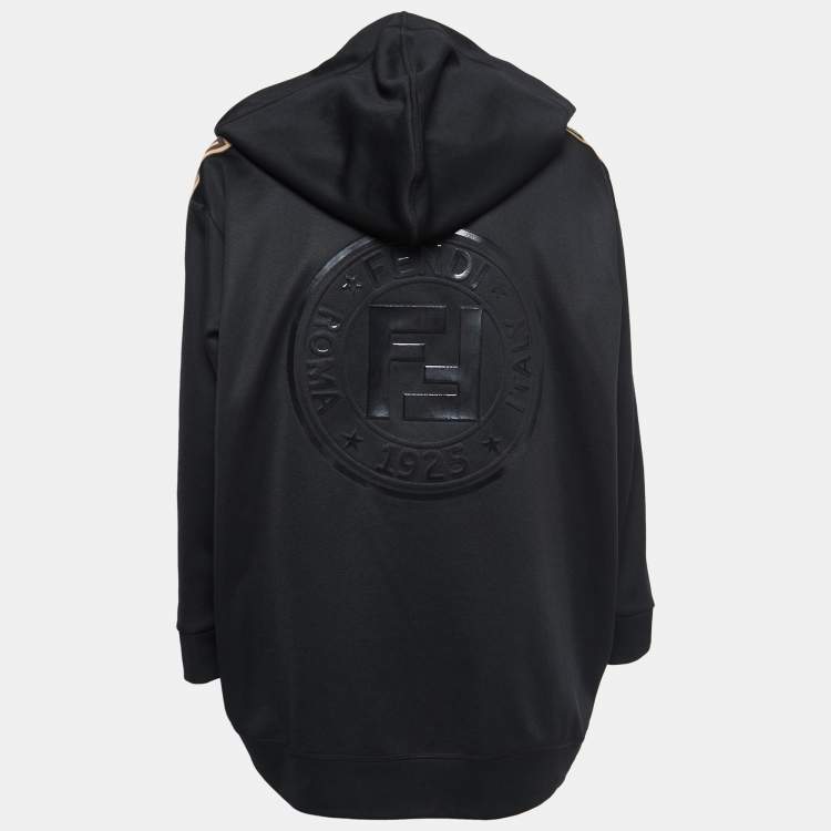 Pre Owned Fendi Black Jersey Logo Tape Detail Zip-Up Hooded Jacket XL