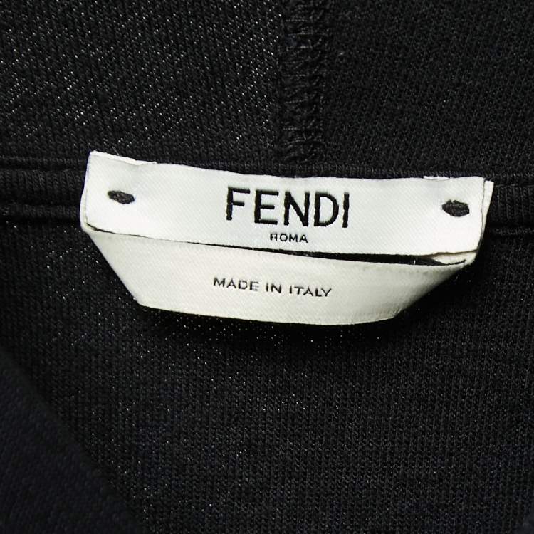 Pre Owned Fendi Black Jersey Logo Tape Detail Zip-Up Hooded Jacket XL