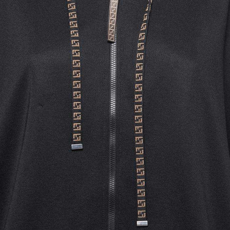 Pre Owned Fendi Black Jersey Logo Tape Detail Zip-Up Hooded Jacket XL