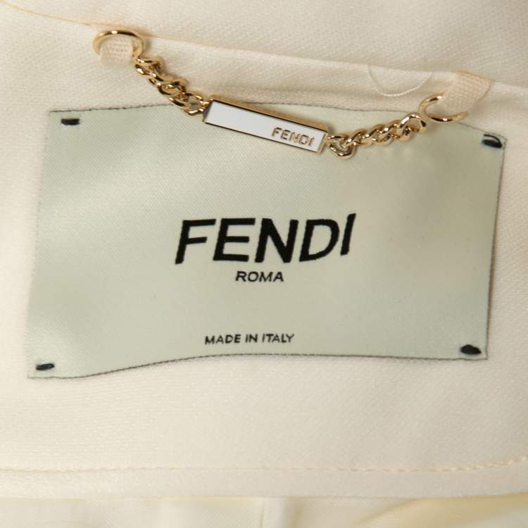 Pre Owned Fendi Cream Wool & Silk Belted Leather Pocket Jacket S