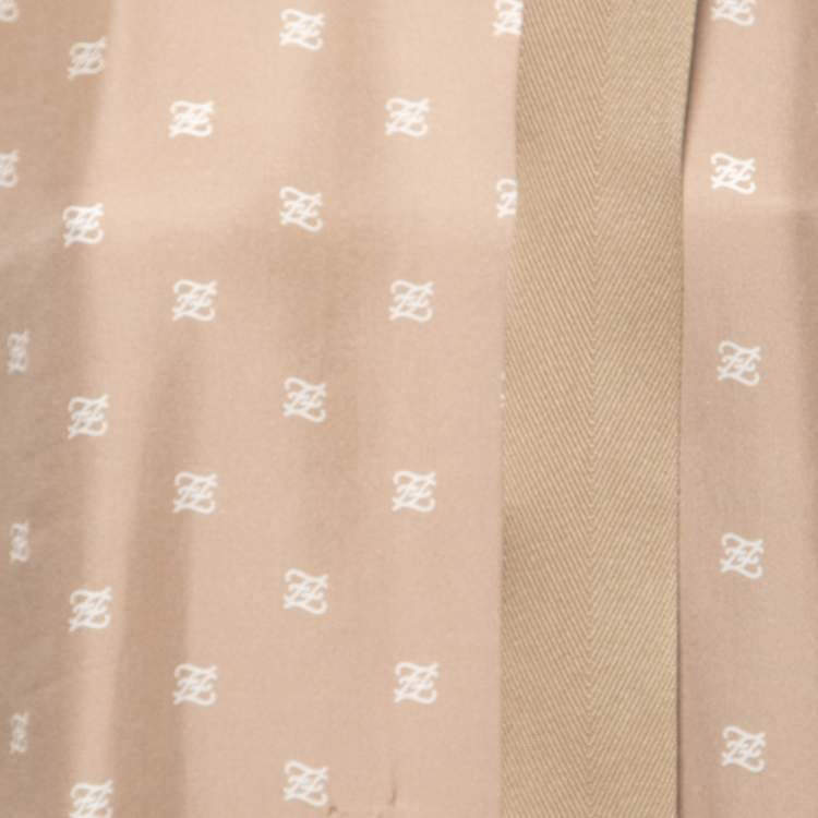 Pre Owned Fendi Beige Calligraphy Print Belted Collar Detail Blouse S
