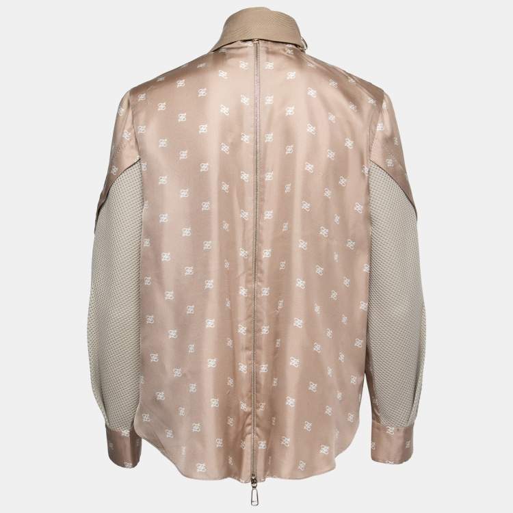 Pre Owned Fendi Beige Calligraphy Print Belted Collar Detail Blouse S