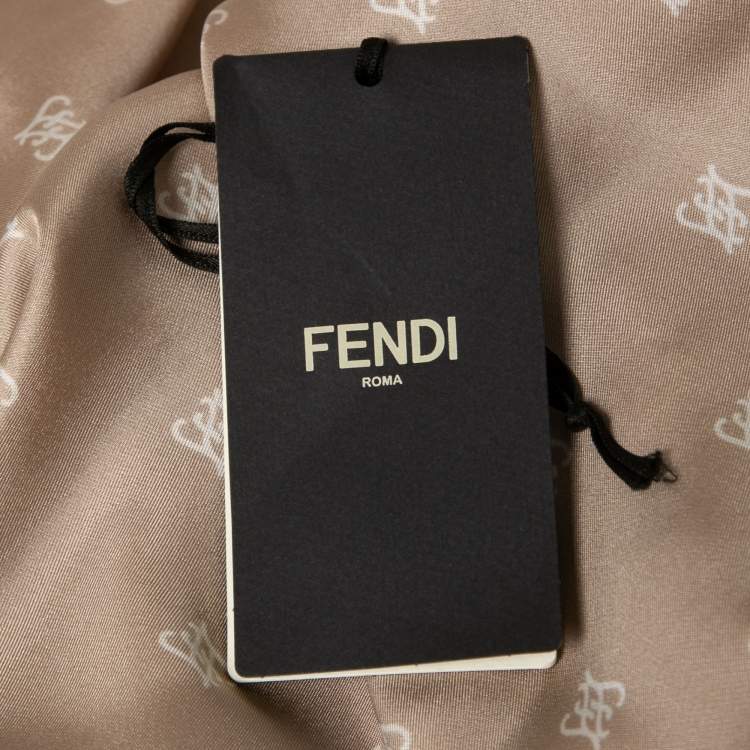 Pre Owned Fendi Beige Calligraphy Print Belted Collar Detail Blouse S