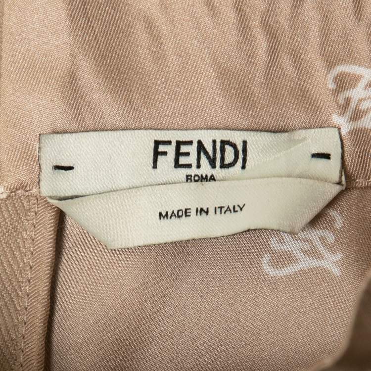 Pre Owned Fendi Beige Calligraphy Print Belted Collar Detail Blouse S