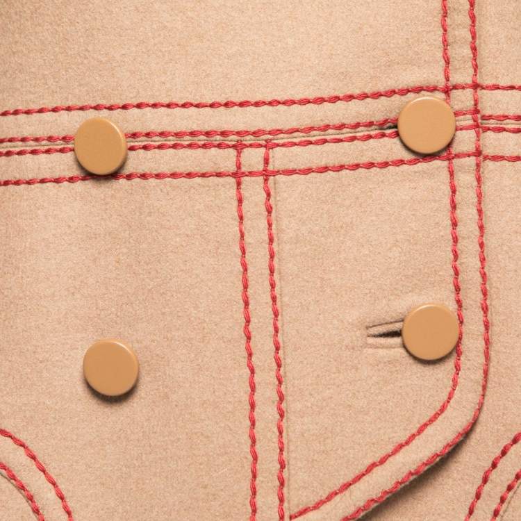 Pre Owned Fendi Brown Camel Hair & Wool Embroidered Coat S