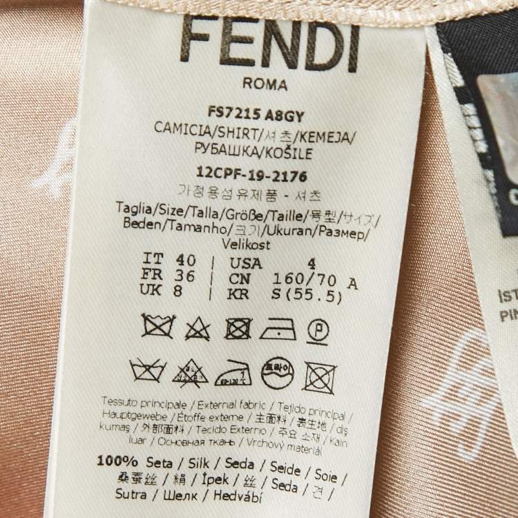 Pre Owned Fendi Beige Calligraphy Print Belted Collar Detail Blouse S