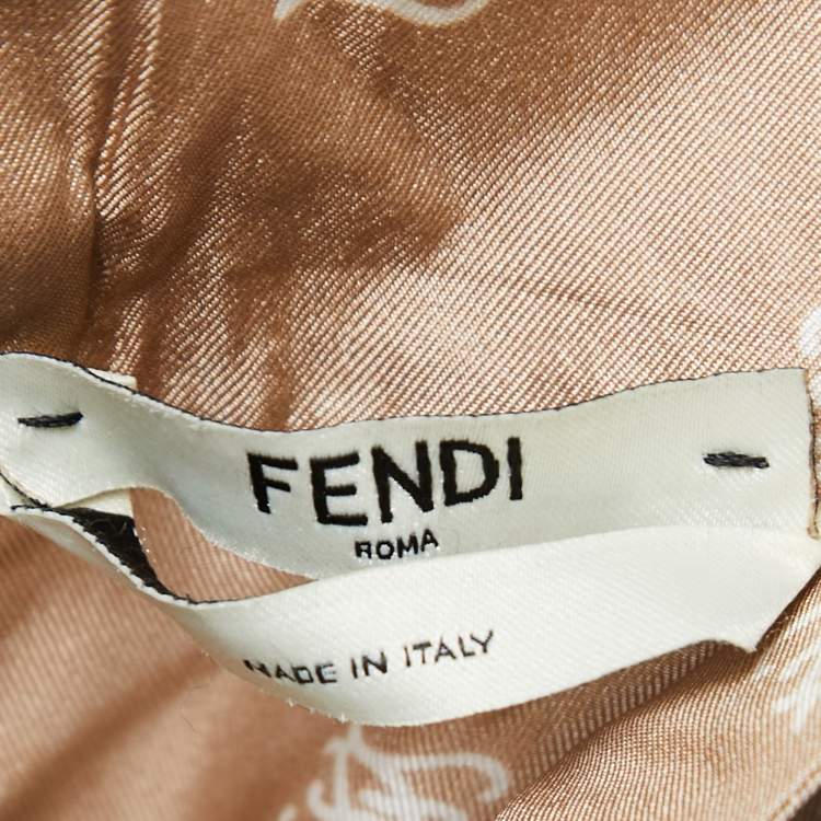 Pre Owned Fendi Beige Calligraphy Print Belted Collar Detail Blouse S
