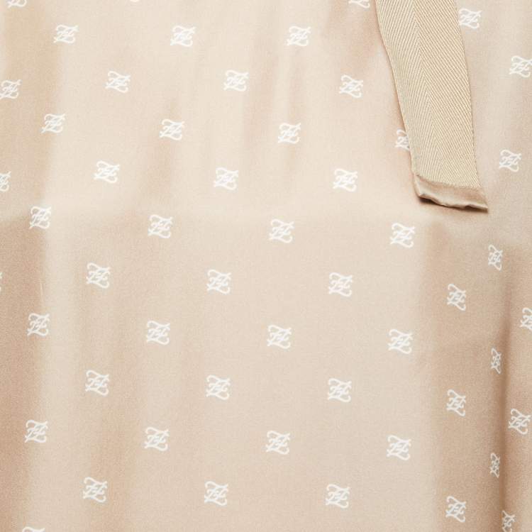 Pre Owned Fendi Beige Calligraphy Print Belted Collar Detail Blouse S