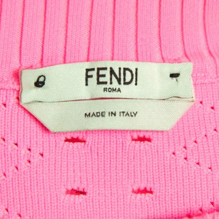 Pre Owned Fendi Neon Pink Striped Knit Ribbon Detail Jumper M