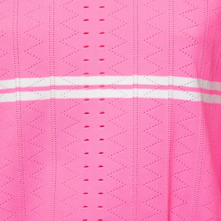 Pre Owned Fendi Neon Pink Striped Knit Ribbon Detail Jumper M