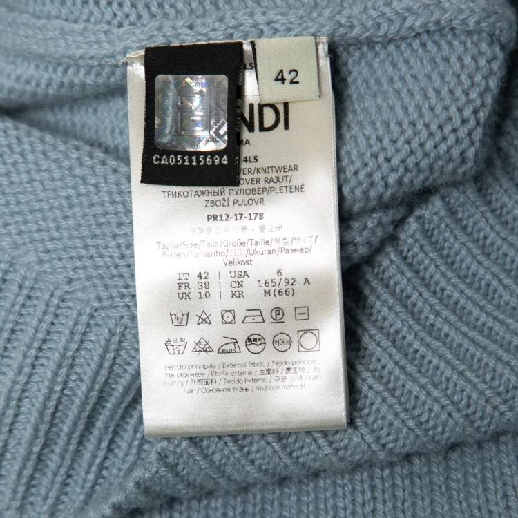 Pre Owned Fendi Light Blue Cashmere Ribbon Detail Pullover M