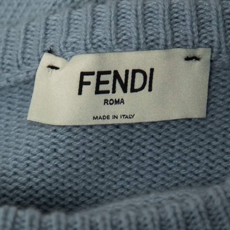Pre Owned Fendi Light Blue Cashmere Ribbon Detail Pullover M