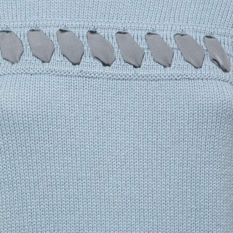 Pre Owned Fendi Light Blue Cashmere Ribbon Detail Pullover M