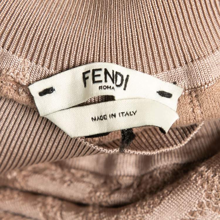 Pre Owned Fendi Blush Pink FF Logo Knit Midi Skirt S
