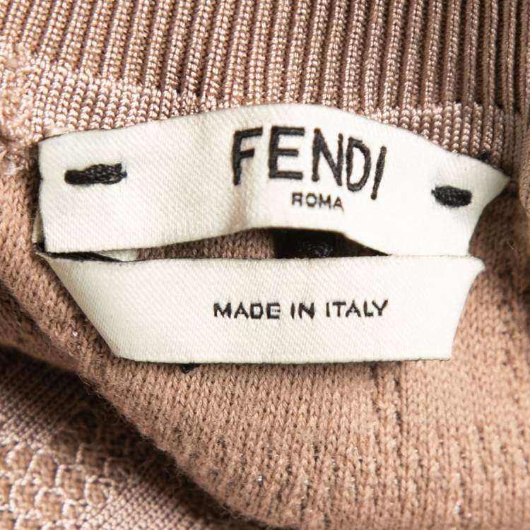 Pre Owned Fendi Blush Pink FF Logo Knit Midi Skirt S