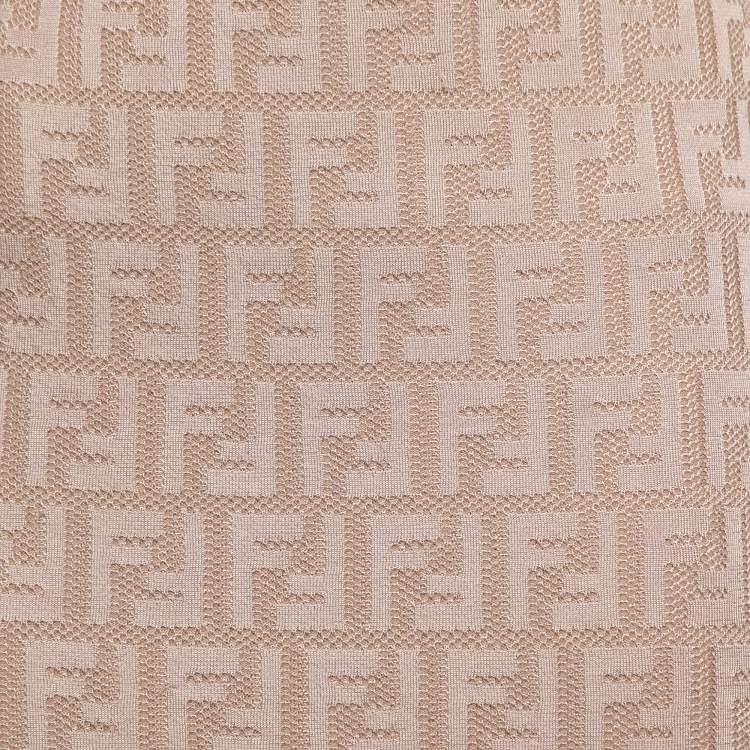Pre Owned Fendi Blush Pink FF Logo Knit Midi Skirt S