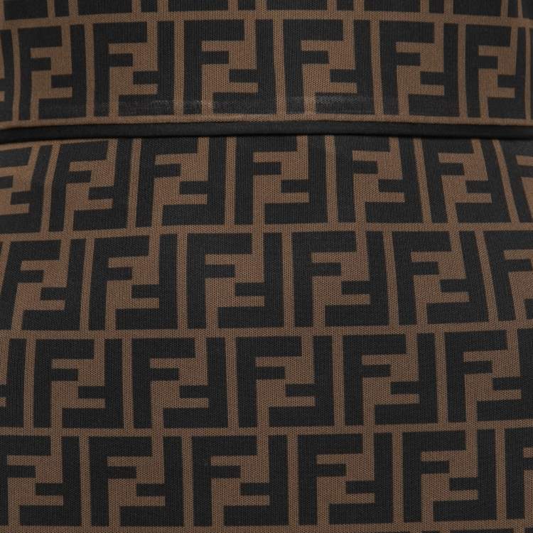Pre Owned Fendi Brown Zucca Monogram Mesh Midi Dress S
