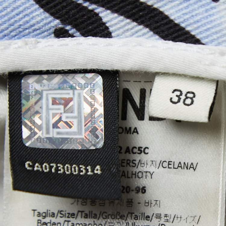 Pre Owned Fendi White Floral Print Denim Elasticised Waist Short S
