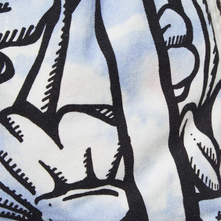 Pre Owned Fendi White Floral Print Denim Elasticised Waist Short S