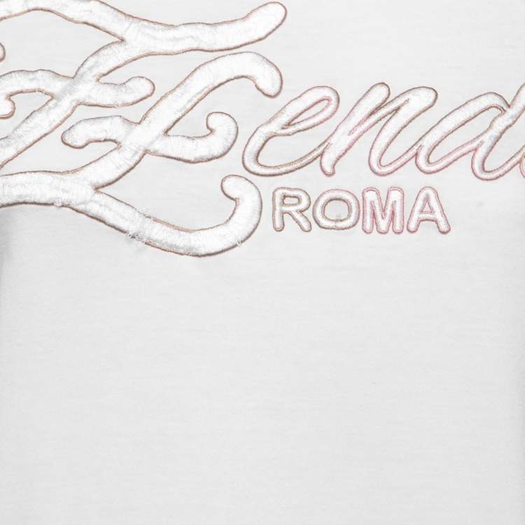 Pre Owned Fendi White Cotton Logo Embroidered Short Sleeve T-Shirt XS