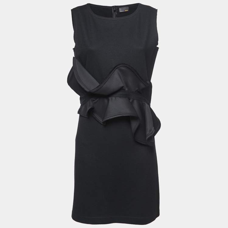 Pre Owned Fendi Black Wool Ruffle Detailed Short Dress M