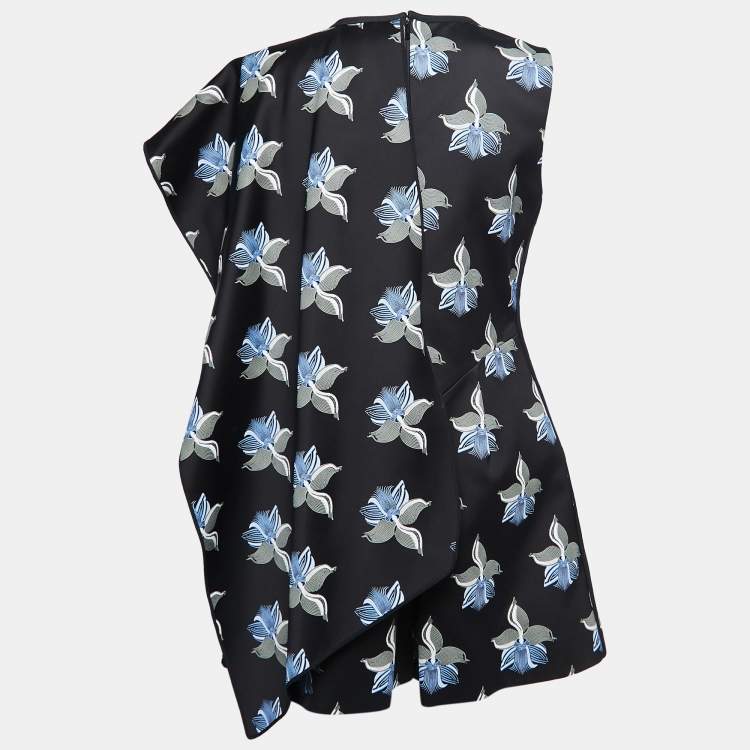 Pre Owned Fendi Black Floral Jacquard Cape Detail Short Jumpsuit M