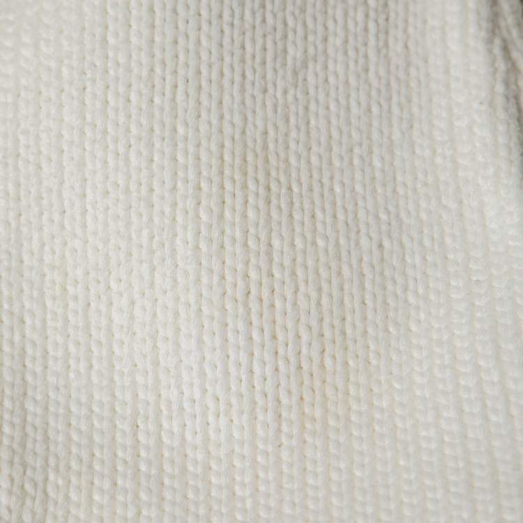 Pre Owned Fendi White Cotton Knit Embroidered Logo Sweater S