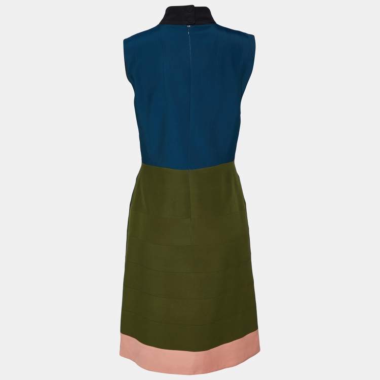 Pre Owned Fendi Color Block Silk Blend Sleeveless Dress M