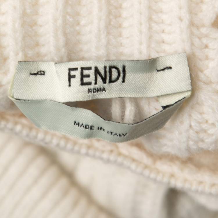 Pre Owned Fendi Green Wool Blend Cable Knit Lace Trim Ruffled Sweater Dress S