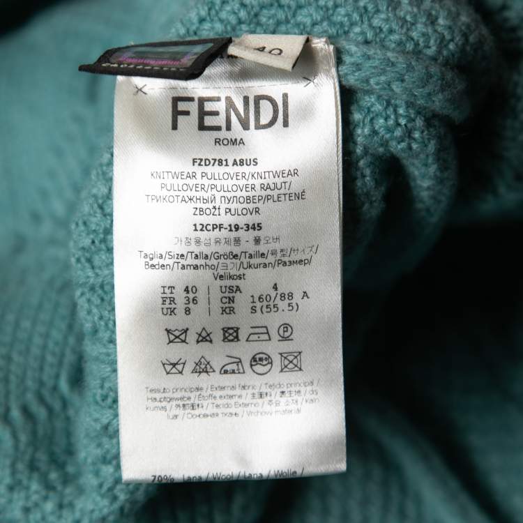Pre Owned Fendi Green Wool Blend Cable Knit Lace Trim Ruffled Sweater Dress S