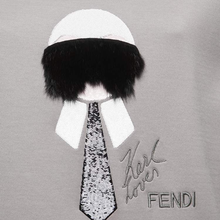 Pre Owned Fendi Grey Sequin Embroidered Cotton Knit Crew Neck Sweatshirt S