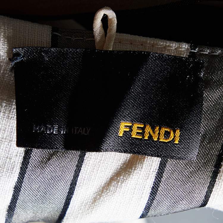 Pre Owned Fendi Cream & Green Striped Cotton Silk Overlay Detail Mini Dress S