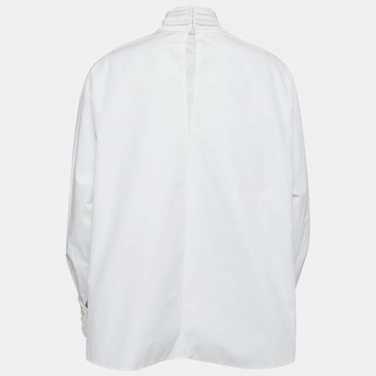 Pre Owned Fendi White Cotton Lace Trim Detail Oversized Top M
