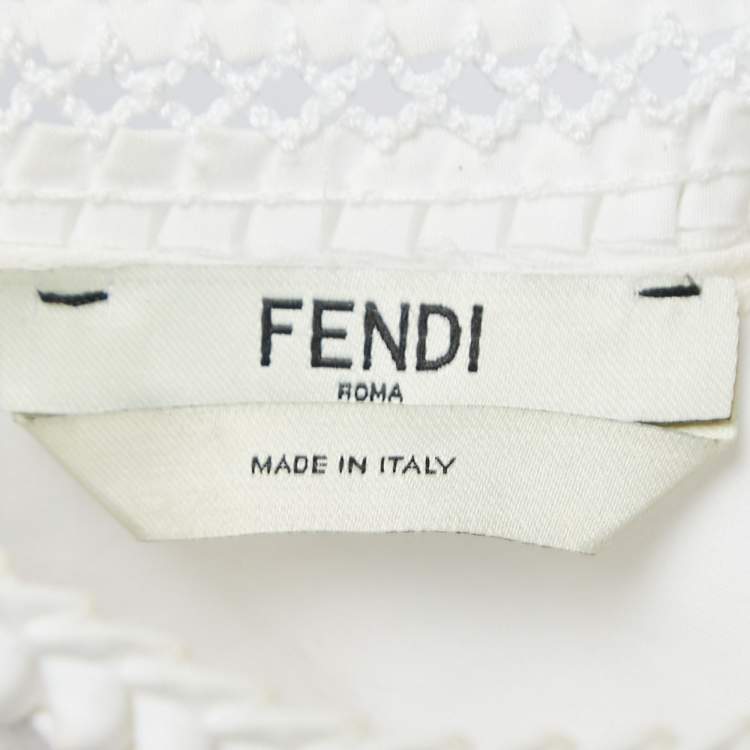 Pre Owned Fendi White Cotton Lace Trim Detail Oversized Top M
