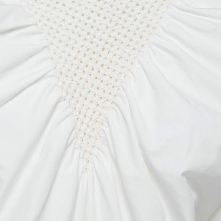 Pre Owned Fendi White Cotton Lace Trim Detail Oversized Top M