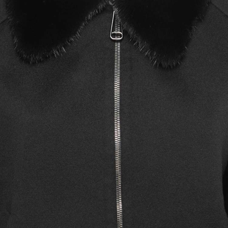 Pre Owned Fendi Black Wool and Mink Fur Zip Front Cropped Jacket S
