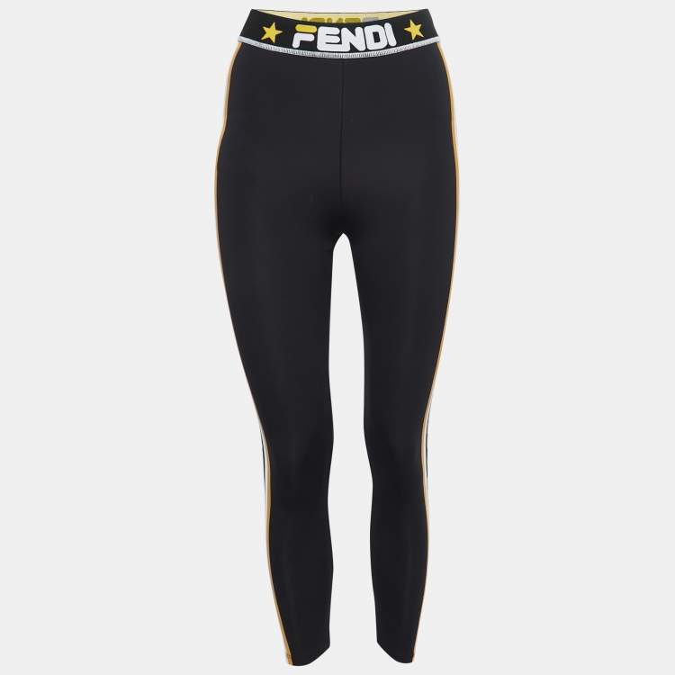 Fendi Black Technical Jersey Logo Band Trim Leggings S Fendi