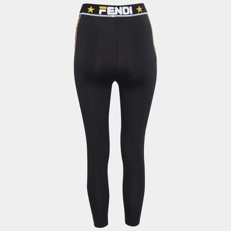 Pre Owned Fendi Black Technical Jersey Logo Band Trim Leggings S