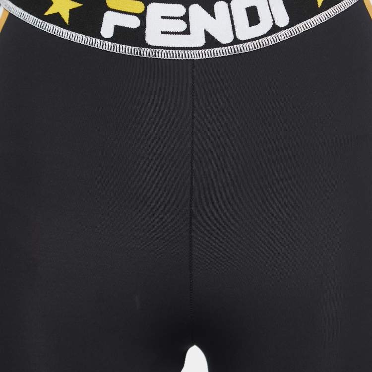 Pre Owned Fendi Black Technical Jersey Logo Band Trim Leggings S