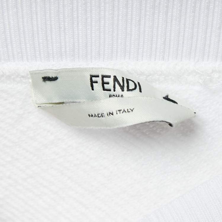 Pre Owned Fendi White Cotton Knit Logo Eyelet Sweatshirt S