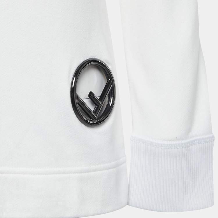 Pre Owned Fendi White Cotton Knit Logo Eyelet Sweatshirt S