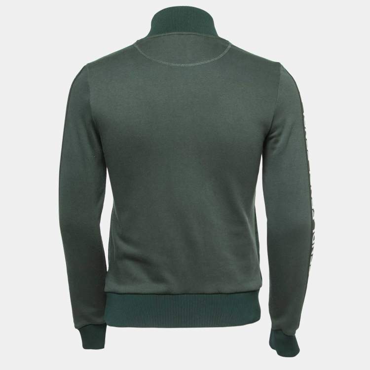 Pre Owned Fendi  Dark Green Cotton Knit Logo Band Detail Zip-Up Jacket M