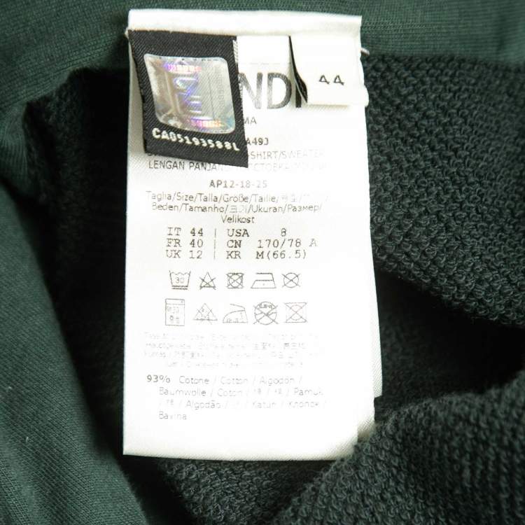 Pre Owned Fendi  Dark Green Cotton Knit Logo Band Detail Zip-Up Jacket M