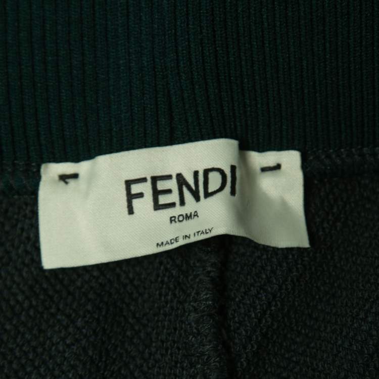 Pre Owned Fendi Dark Green Cotton Knit Logo Side Stripe Track Pants M
