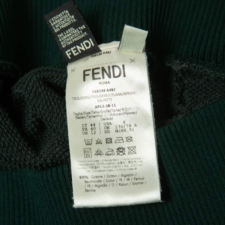 Pre Owned Fendi Dark Green Cotton Knit Logo Side Stripe Track Pants M