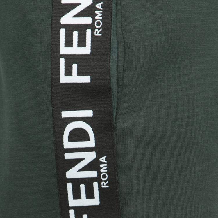 Pre Owned Fendi Dark Green Cotton Knit Logo Side Stripe Track Pants M
