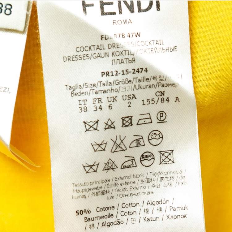 Pre Owned Fendi Yellow Cotton Blend Jacquard Mini Dress S