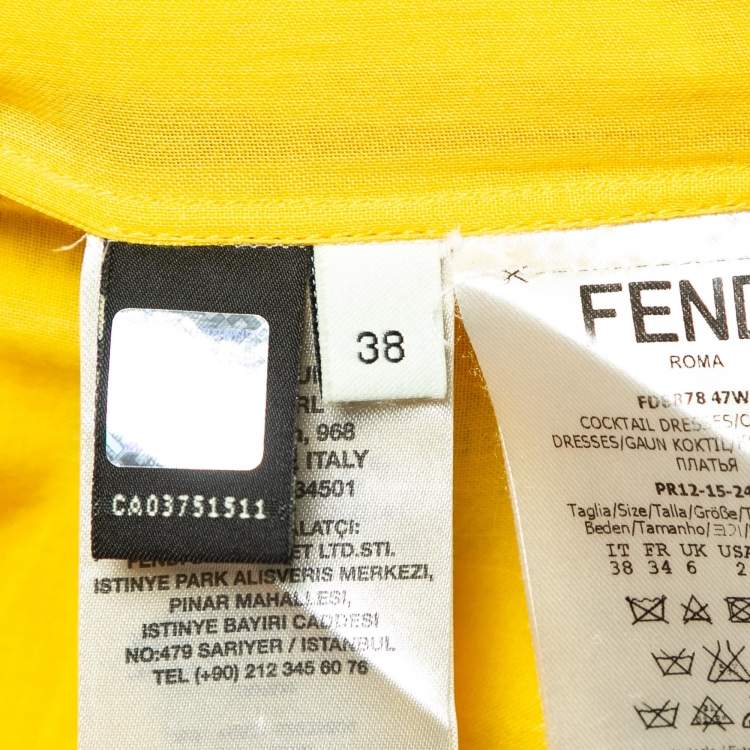 Pre Owned Fendi Yellow Cotton Blend Jacquard Mini Dress S