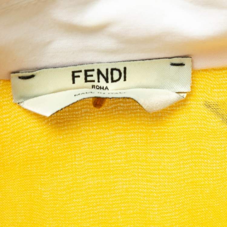 Pre Owned Fendi Yellow Cotton Blend Jacquard Mini Dress S